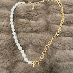 Elegant Gold and White Beaded Necklace